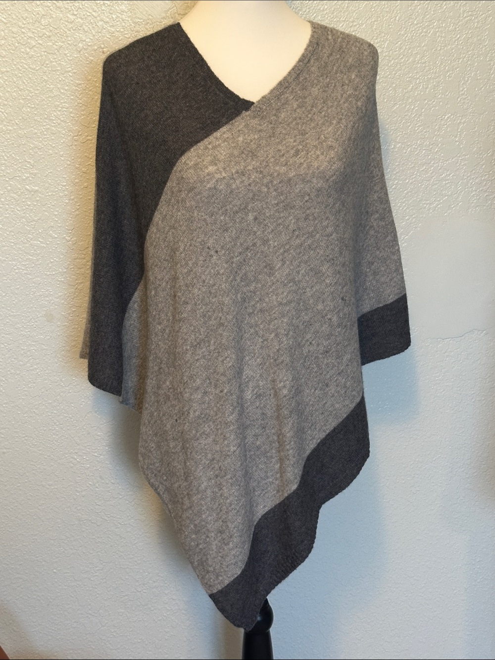 BERYLL 100% Cashmere Gray Two-Tone Asymmetric Poncho Top Super Soft NWOT